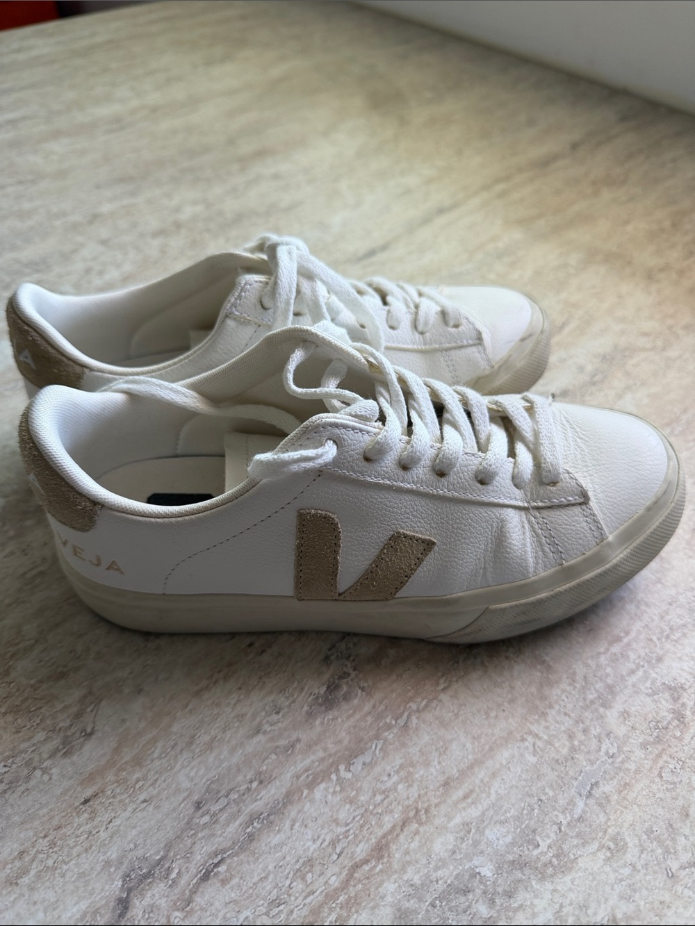 Veja Women’s White Sneakers with Tan 'V' Detail